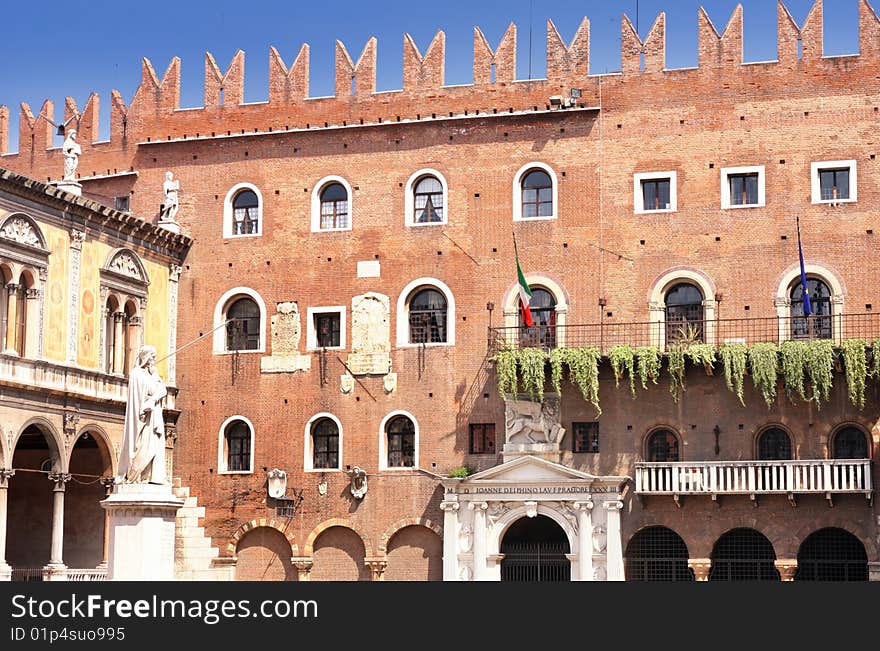 Details facade piazza Signoria in Verona, Italy