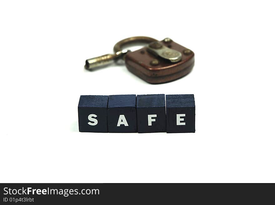 A padlock behind the word safe