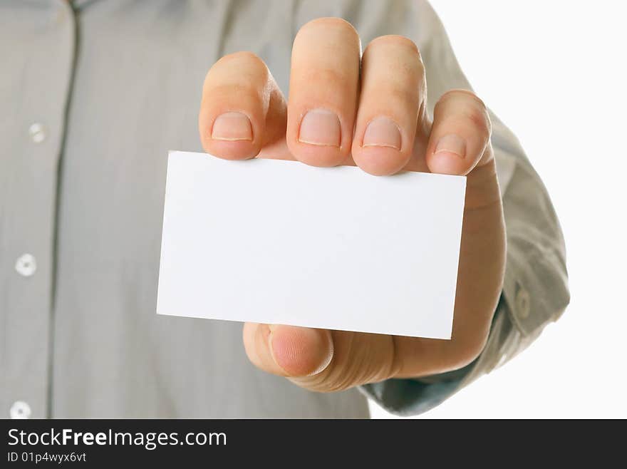 Business man holding visiting card