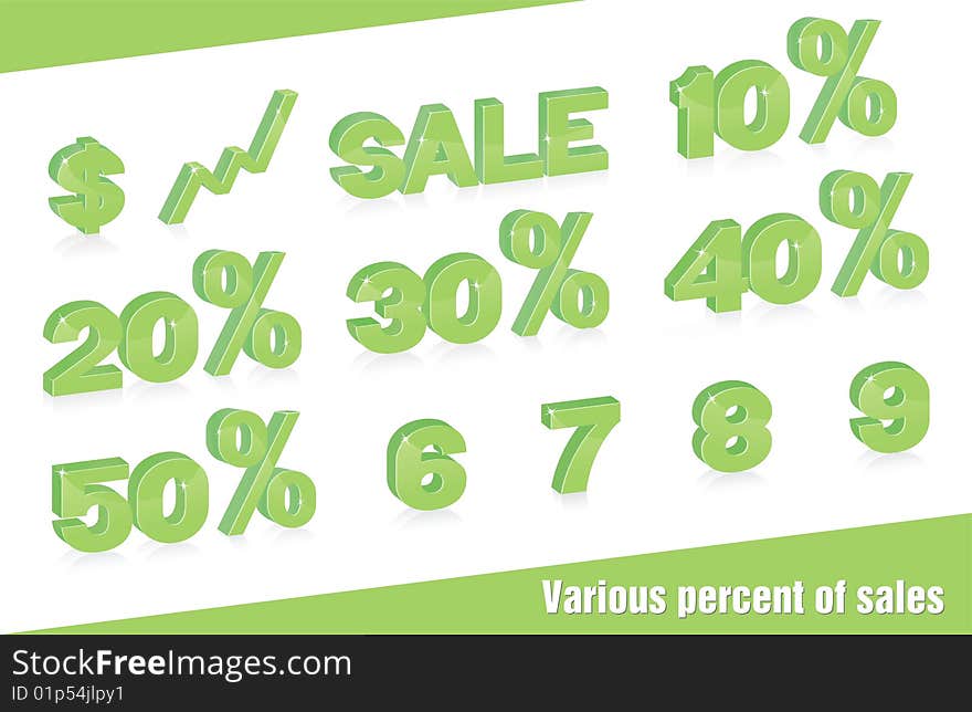 Set of different percent and financial symbols. Set of different percent and financial symbols