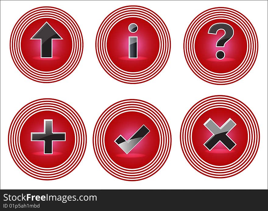 A set of web icons of red in a white background