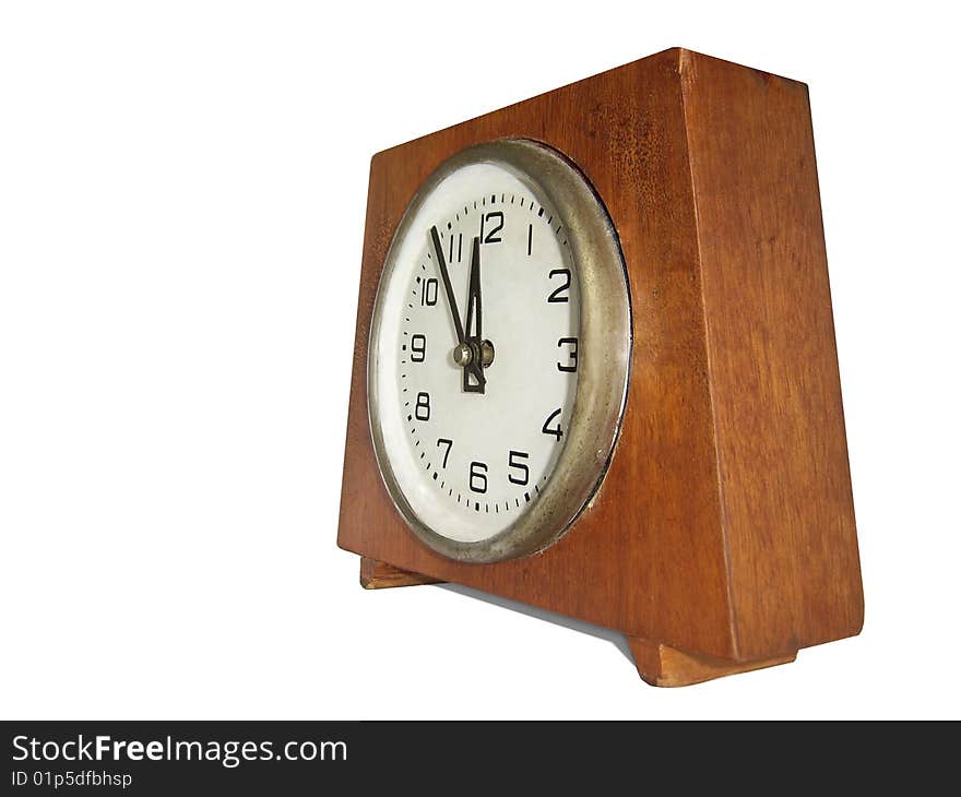 Retro antique clock isolated over white