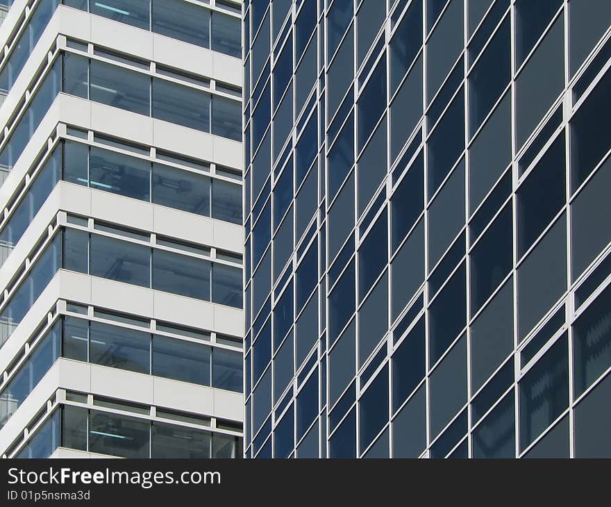 Office building with architectural detail pointing up. Office building with architectural detail pointing up.