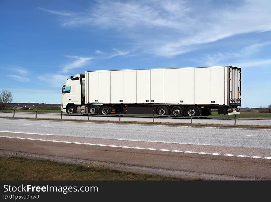 White truck on a highway