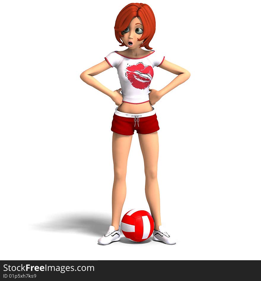 Rendering of a cartoon kid who plays volleyball. With Clipping Path and shadow over white. Rendering of a cartoon kid who plays volleyball. With Clipping Path and shadow over white