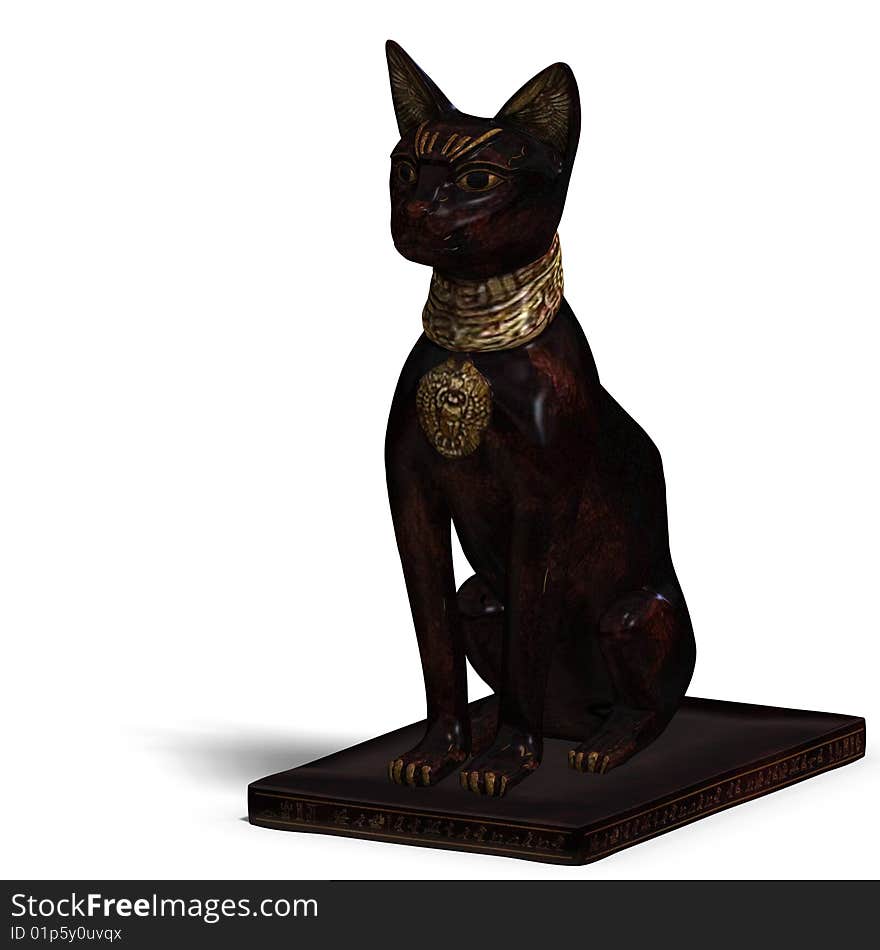 Rendering of the egyp cat statue bast with Clipping Path and shadow over white. Rendering of the egyp cat statue bast with Clipping Path and shadow over white