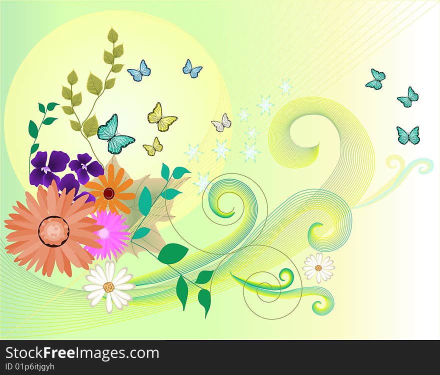 Flowers, butterflies and leave design for a beautiful background. Flowers, butterflies and leave design for a beautiful background.