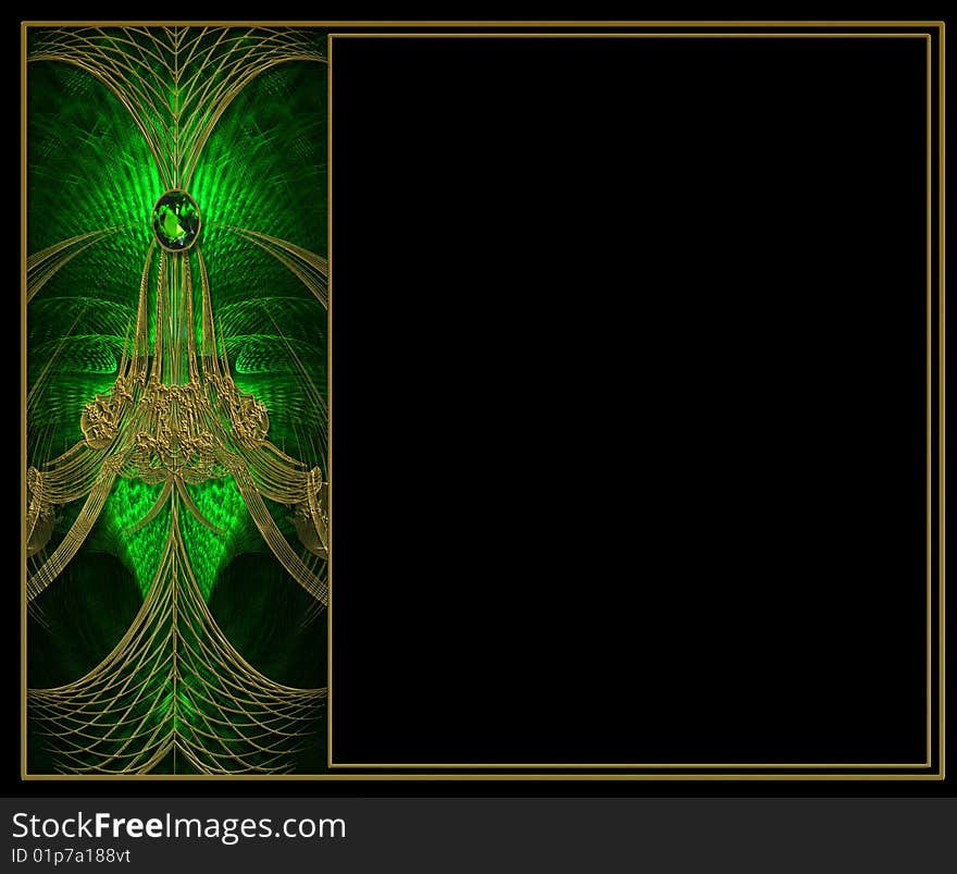 Photoshop post-processed   fractal flame with jewel and gold photobackground layout design. Photoshop post-processed   fractal flame with jewel and gold photobackground layout design.