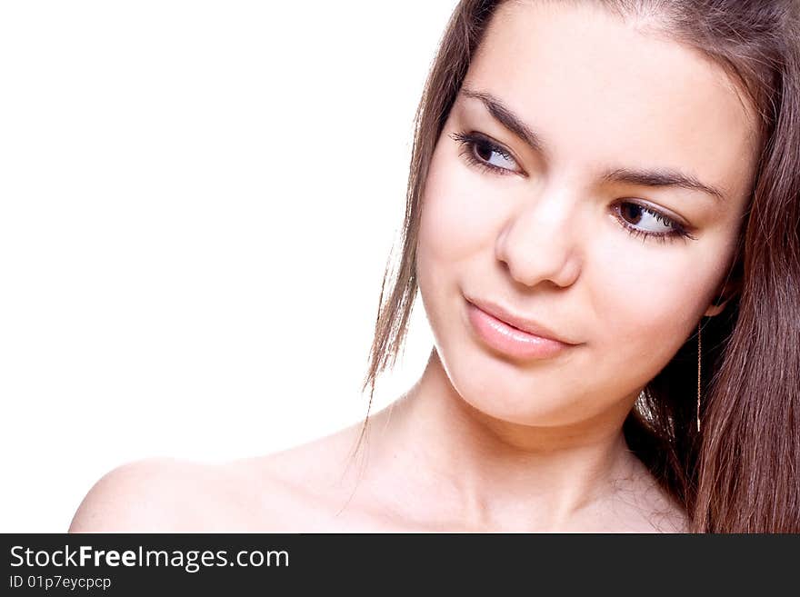 Beautiful woman face on a white background isolated