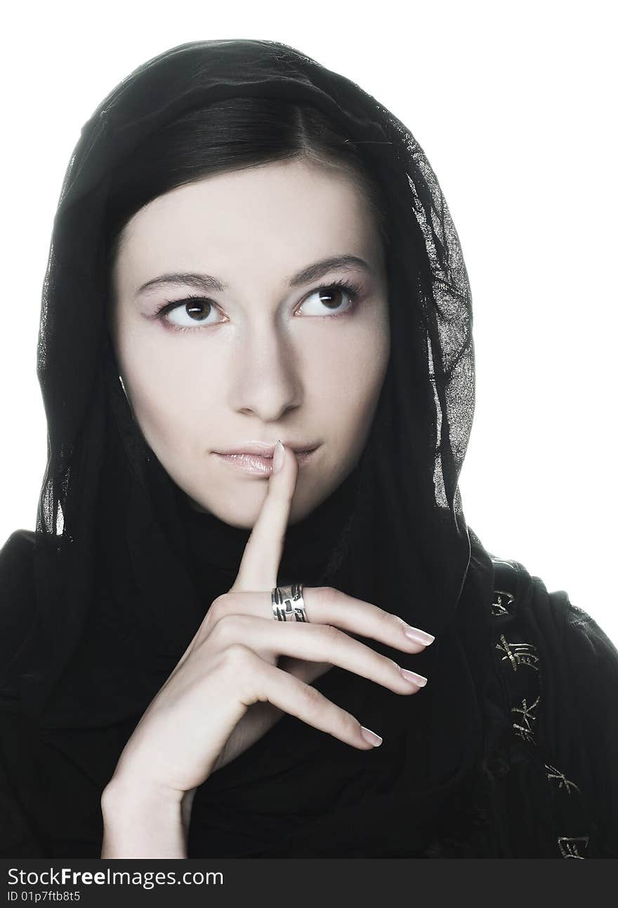 Portrait of  pretty young woman in  black scarf. Portrait of  pretty young woman in  black scarf