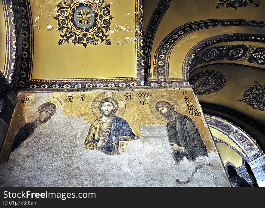 Mosaic Of Jesus Christ In Church Of Hagia Sofia