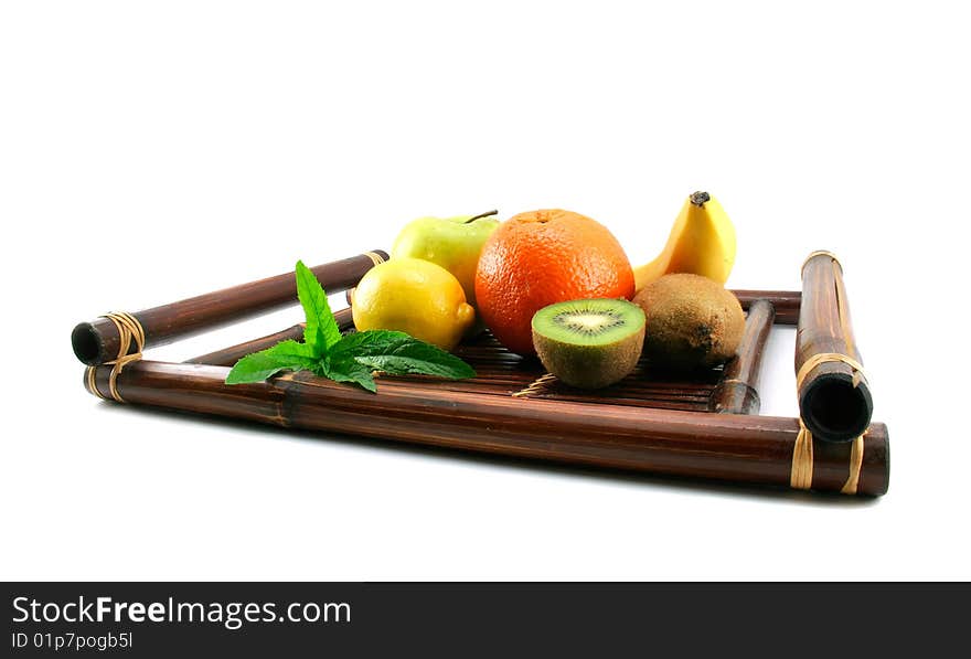 Fruits on a tray isolated on a white background