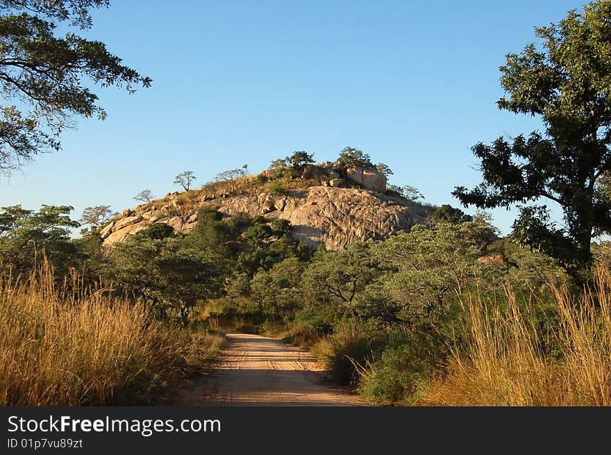 Gravel road in an isolated wilderness area in a rural part of Africa