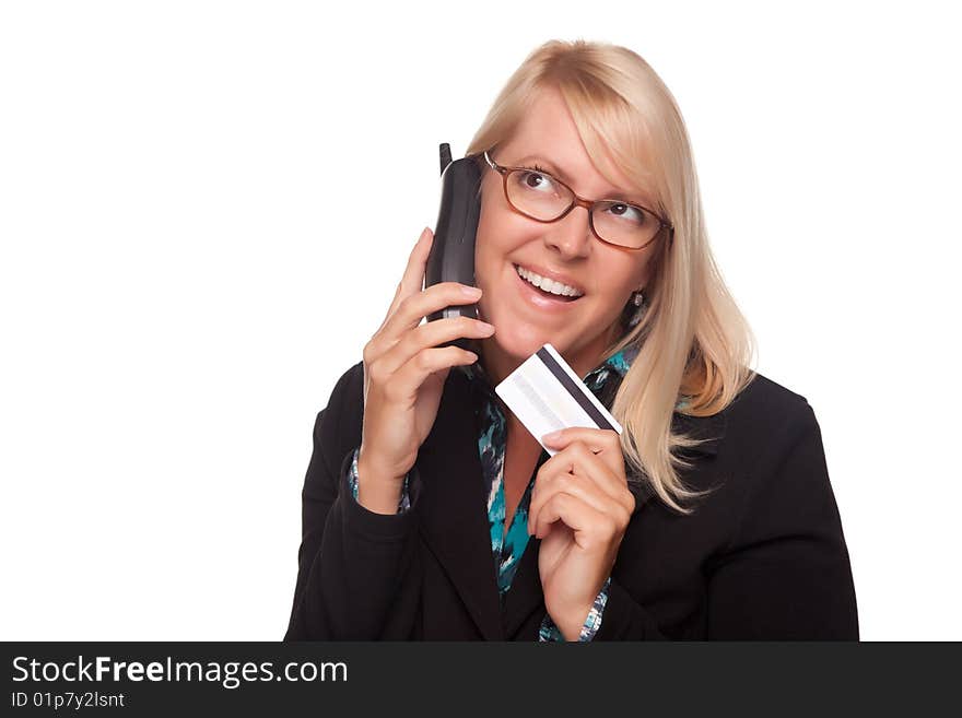 Beautiful Blonde Woman with Phone and Credit Card