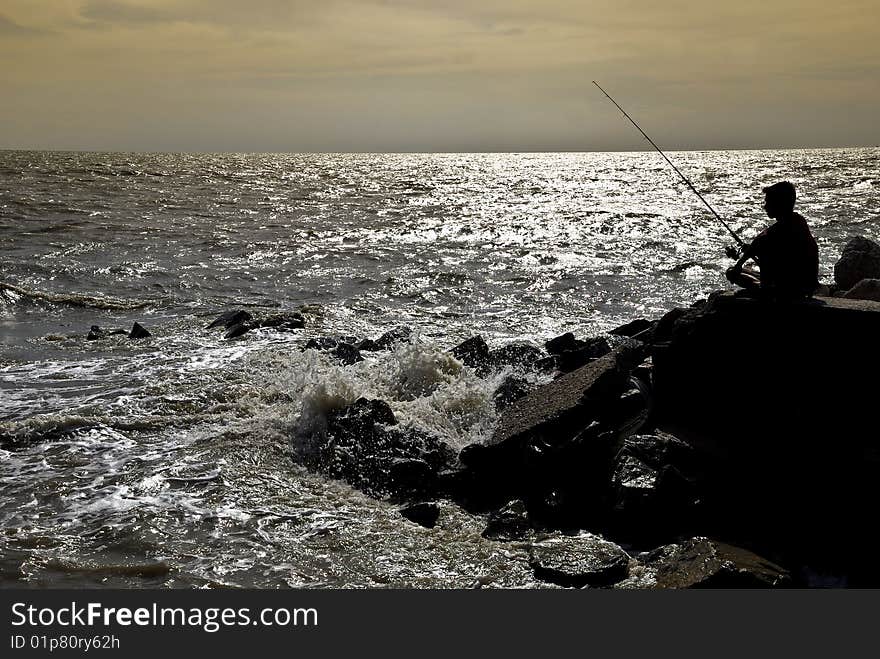 Fishing image capture at sunset. Fishing image capture at sunset