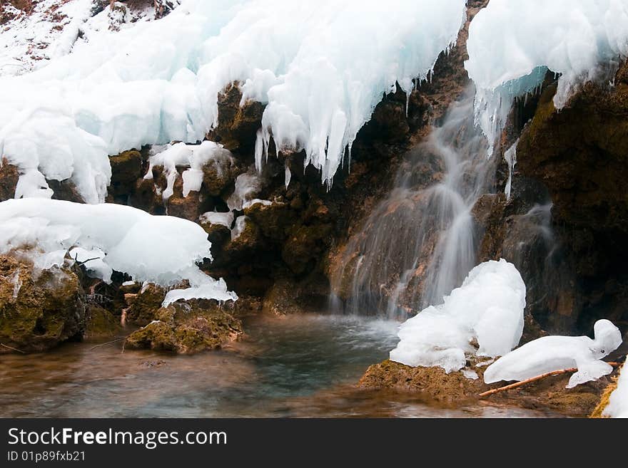 Frozen Waterfall in winter. This photo make in Hungary.