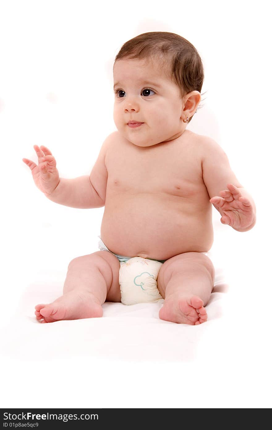 Three-month old baby girl in towel