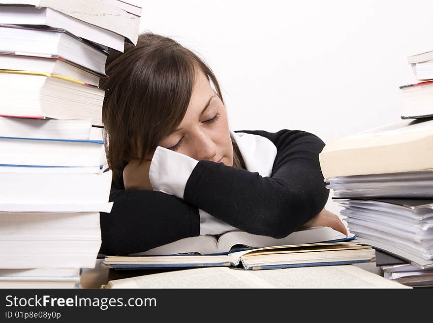 Teenage girl studying at the desk. Teenage girl studying at the desk