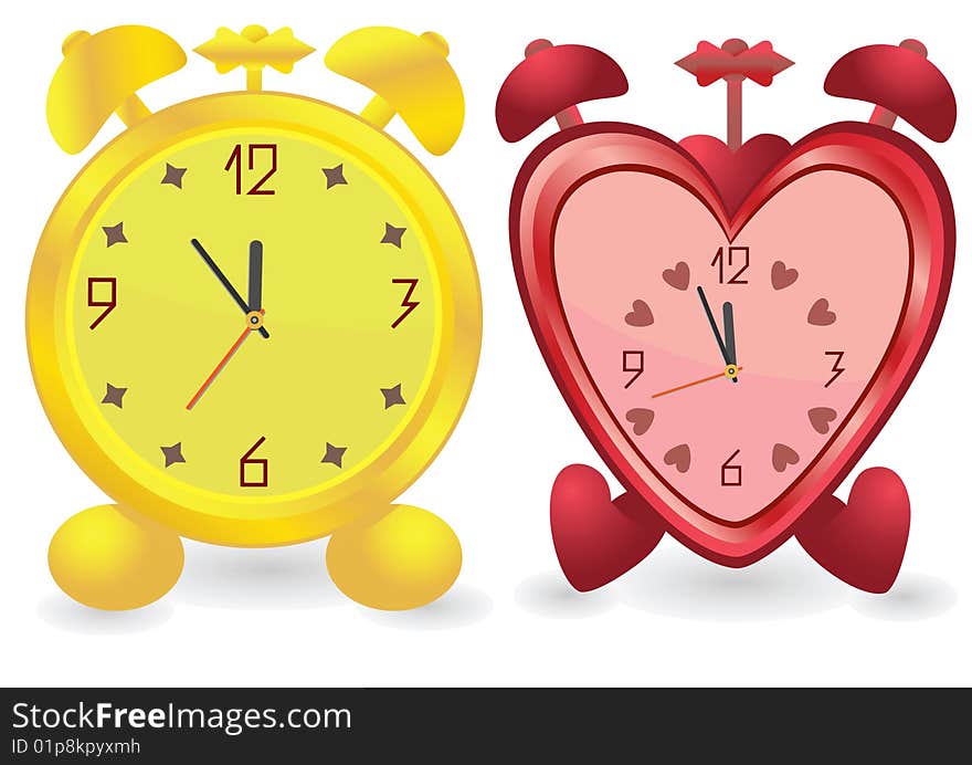 Vector abstract color illustration of two alarm clocks