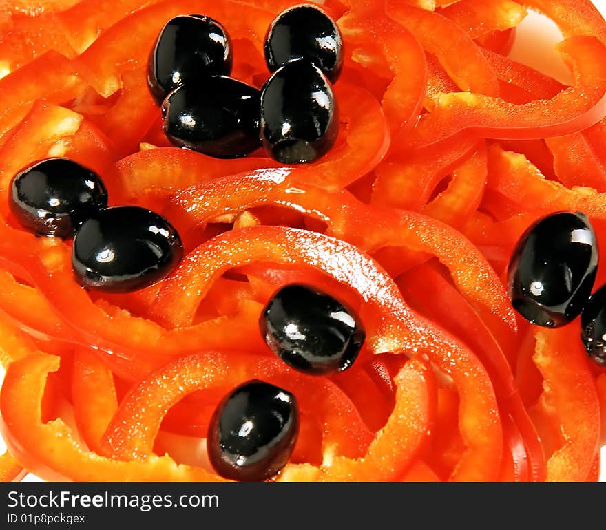 Red pepper and black olives