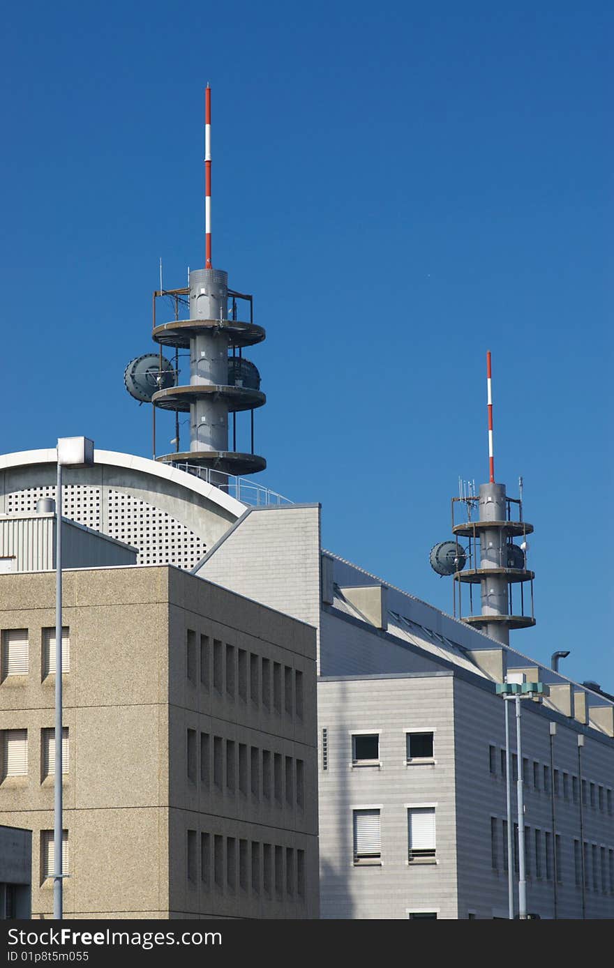 Radio antennas at airport buildings