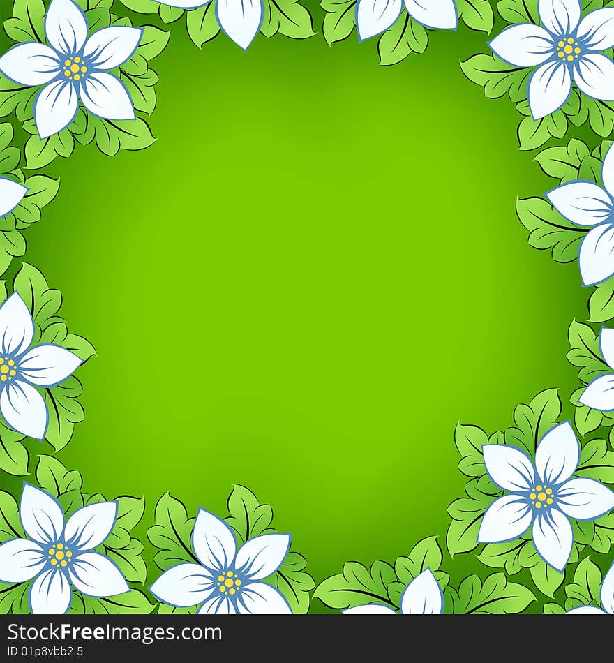 Abstract green frame with flowers and leaves. Abstract green frame with flowers and leaves