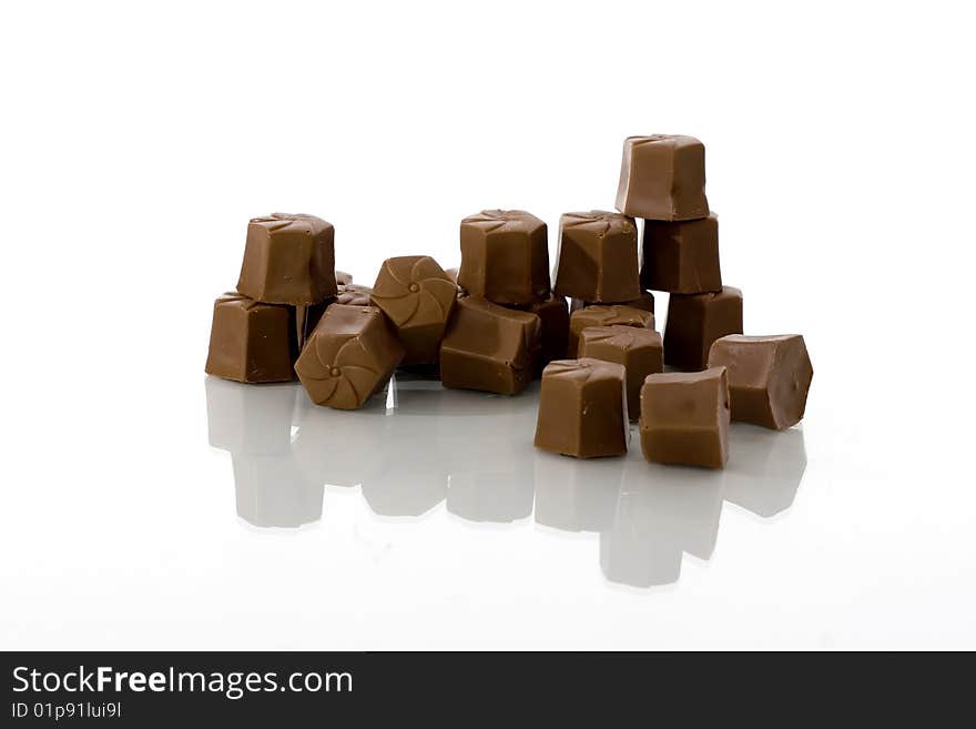 Close up of chocolate candy isolated on white color