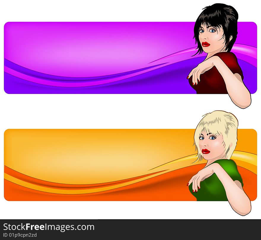 Vector illustration of young beautiful woman portrait on color background