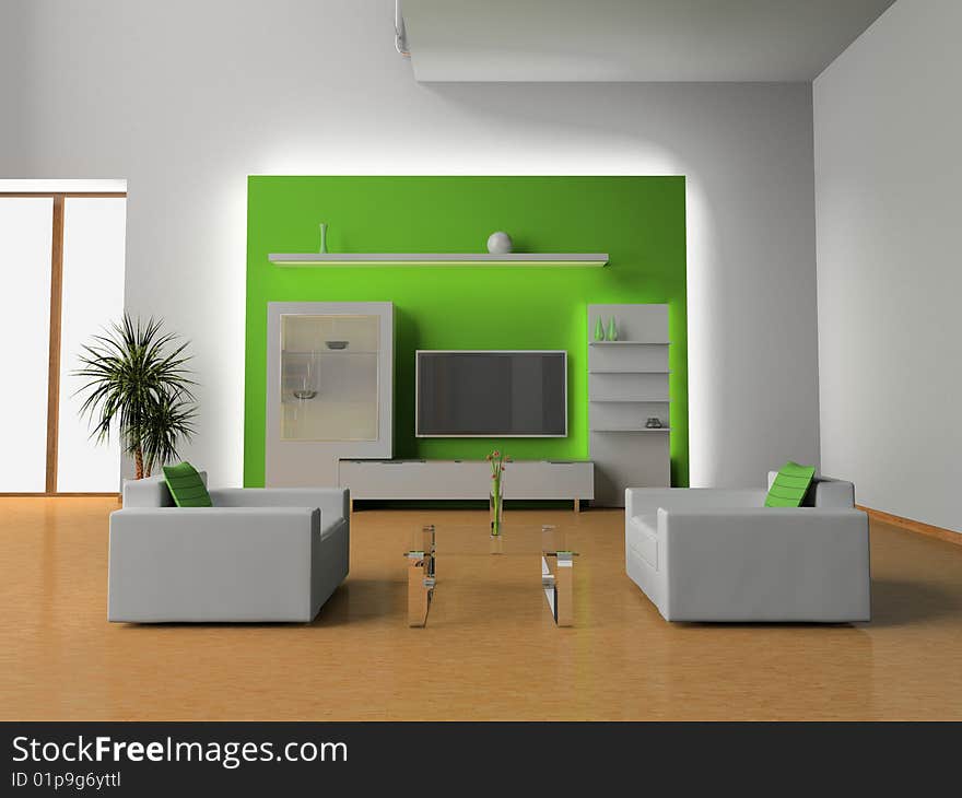 Modern interior of living room 3D