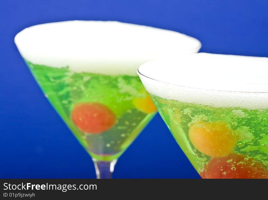 Gelatin and fruit dessert in a martini glass. Gelatin and fruit dessert in a martini glass