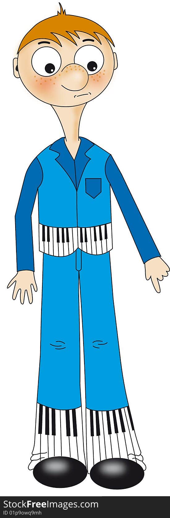 Sad piano boy pointing out with his finger