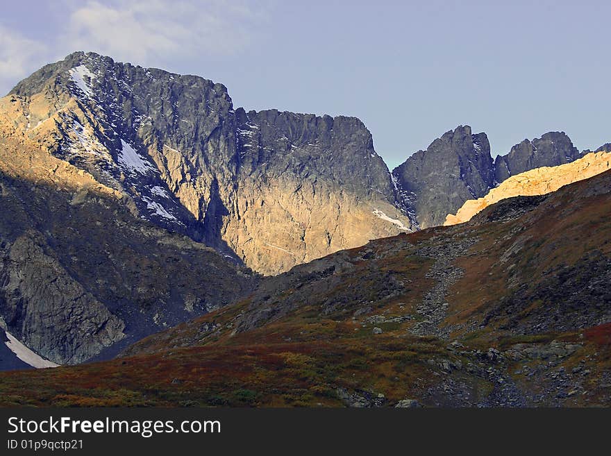 Russia, Mountain Altai, area the Katunsky ridge, a river Akchan watershed. Russia, Mountain Altai, area the Katunsky ridge, a river Akchan watershed.