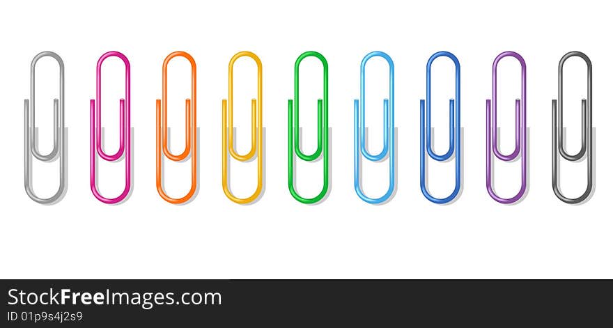 Color paperclips on the white background, .eps file. Color paperclips on the white background, .eps file