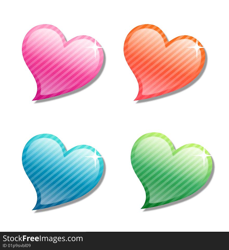 Four color hearts on the white background