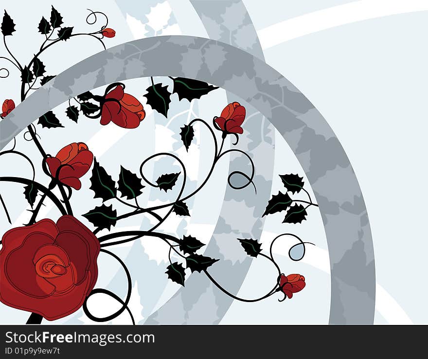 Vector background with abstract pattern and roses. Vector background with abstract pattern and roses