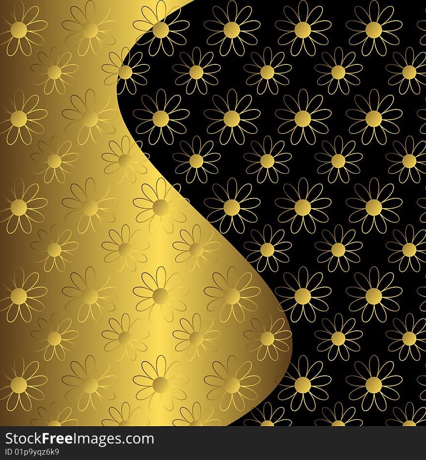 Floral Black And Golden  Background