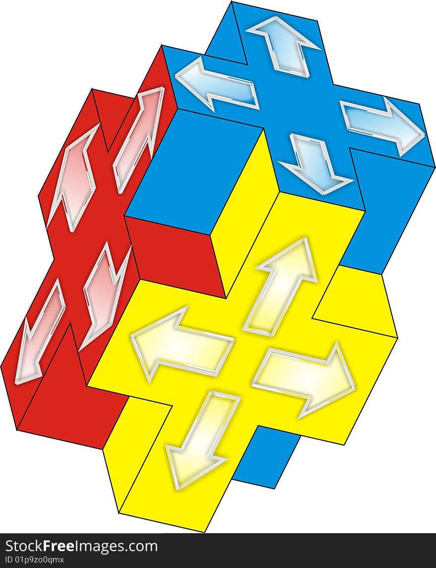 Volume cube with arrows on its sides