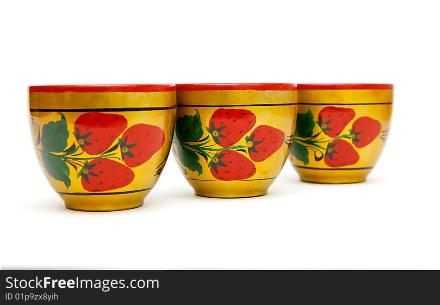 Three Painted Russian Cups  Isolated