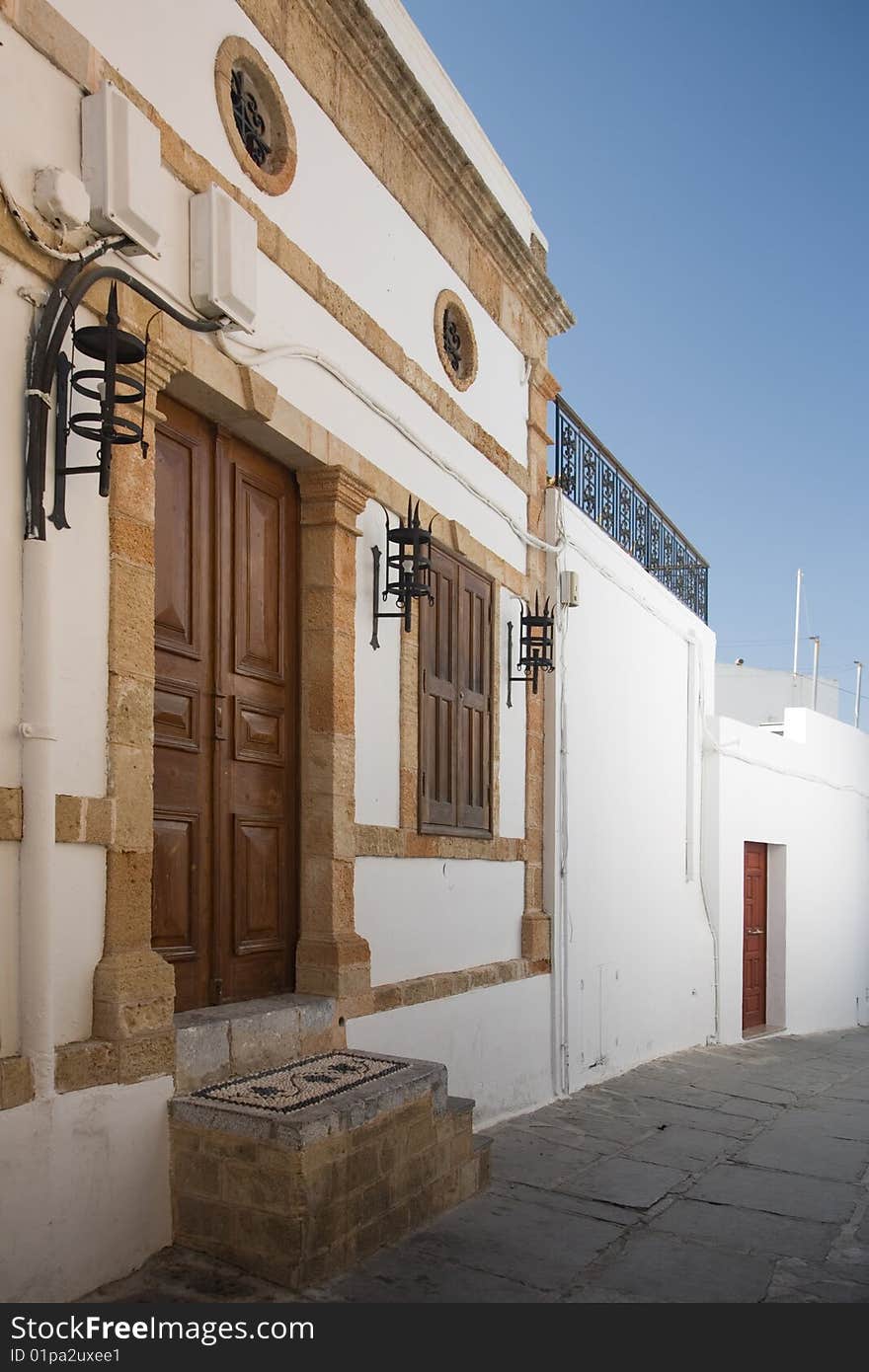 Photo of a facade of the house, Greece, island Rhodes, Lindos