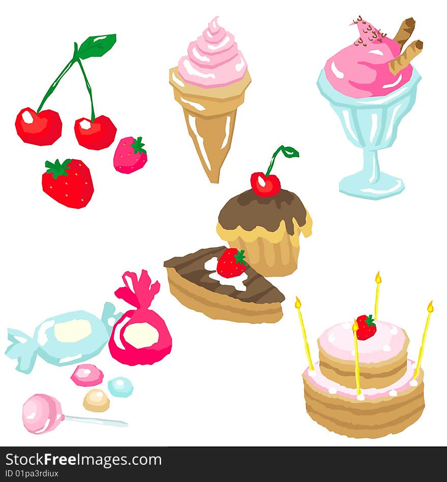 Set of sweets isolated background.