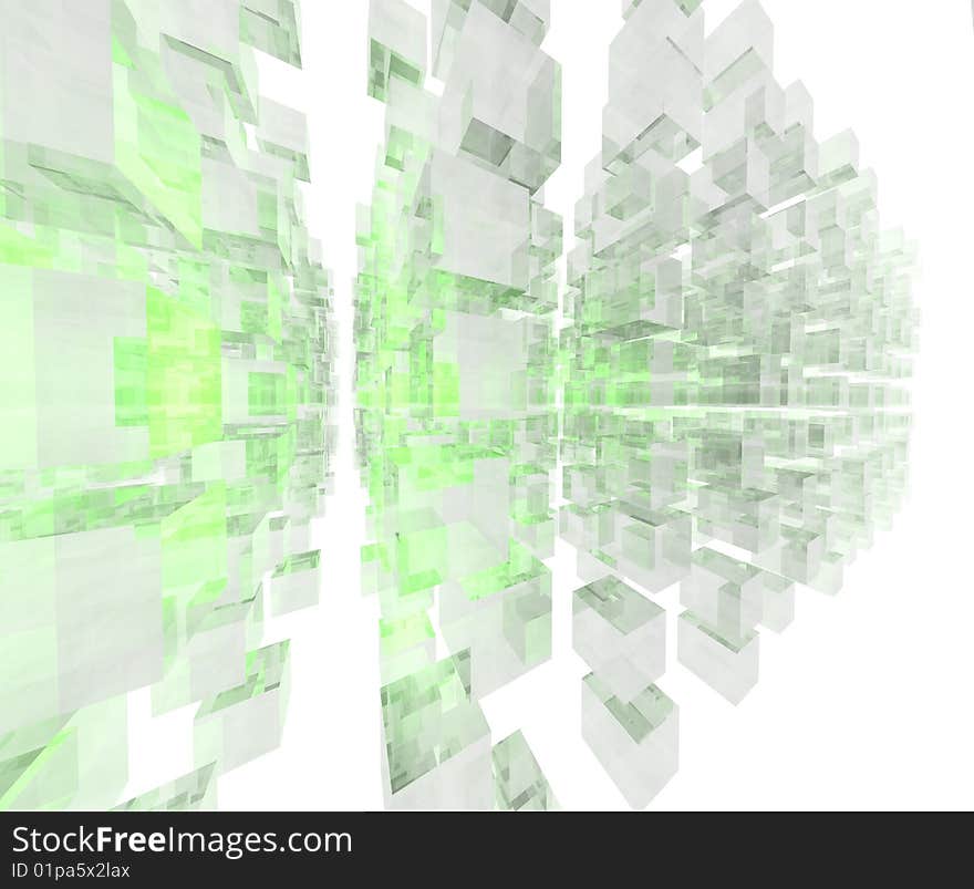 Array of green cubes in white space