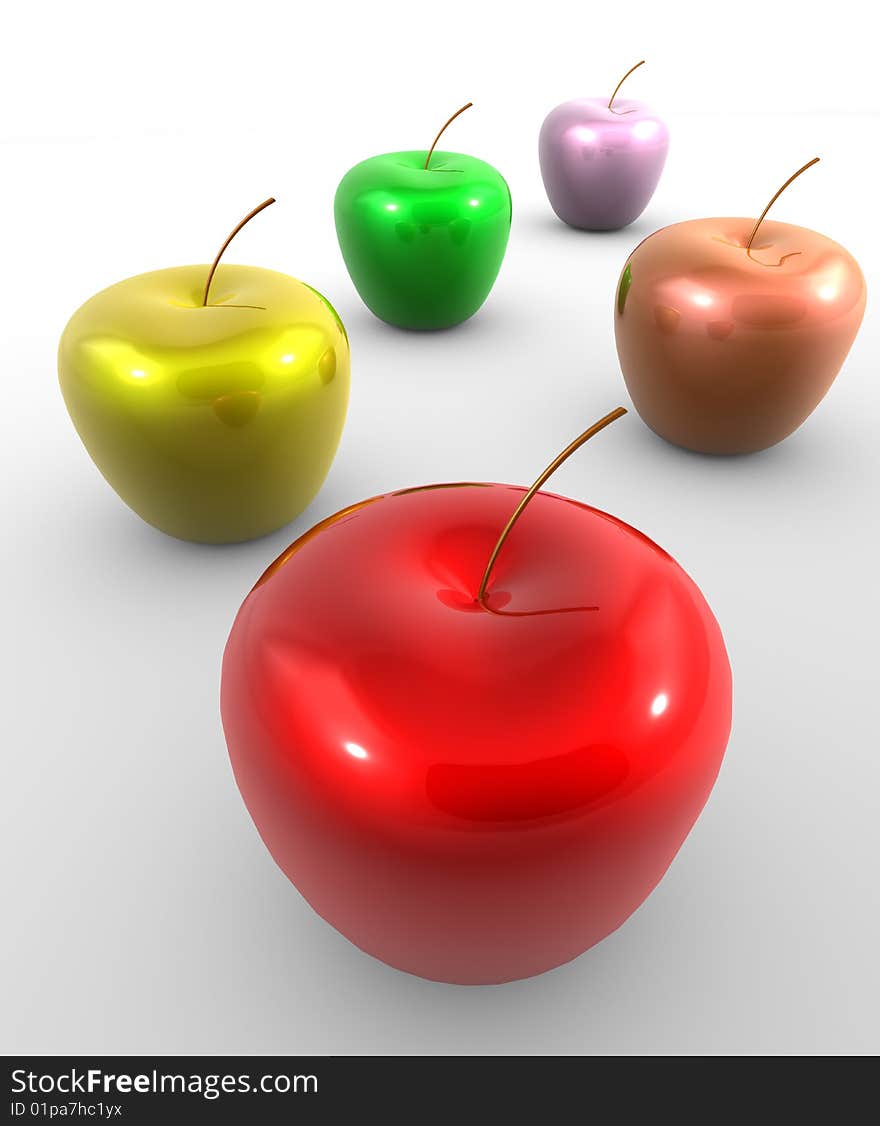 Five Apples in various colours on white background. Five Apples in various colours on white background