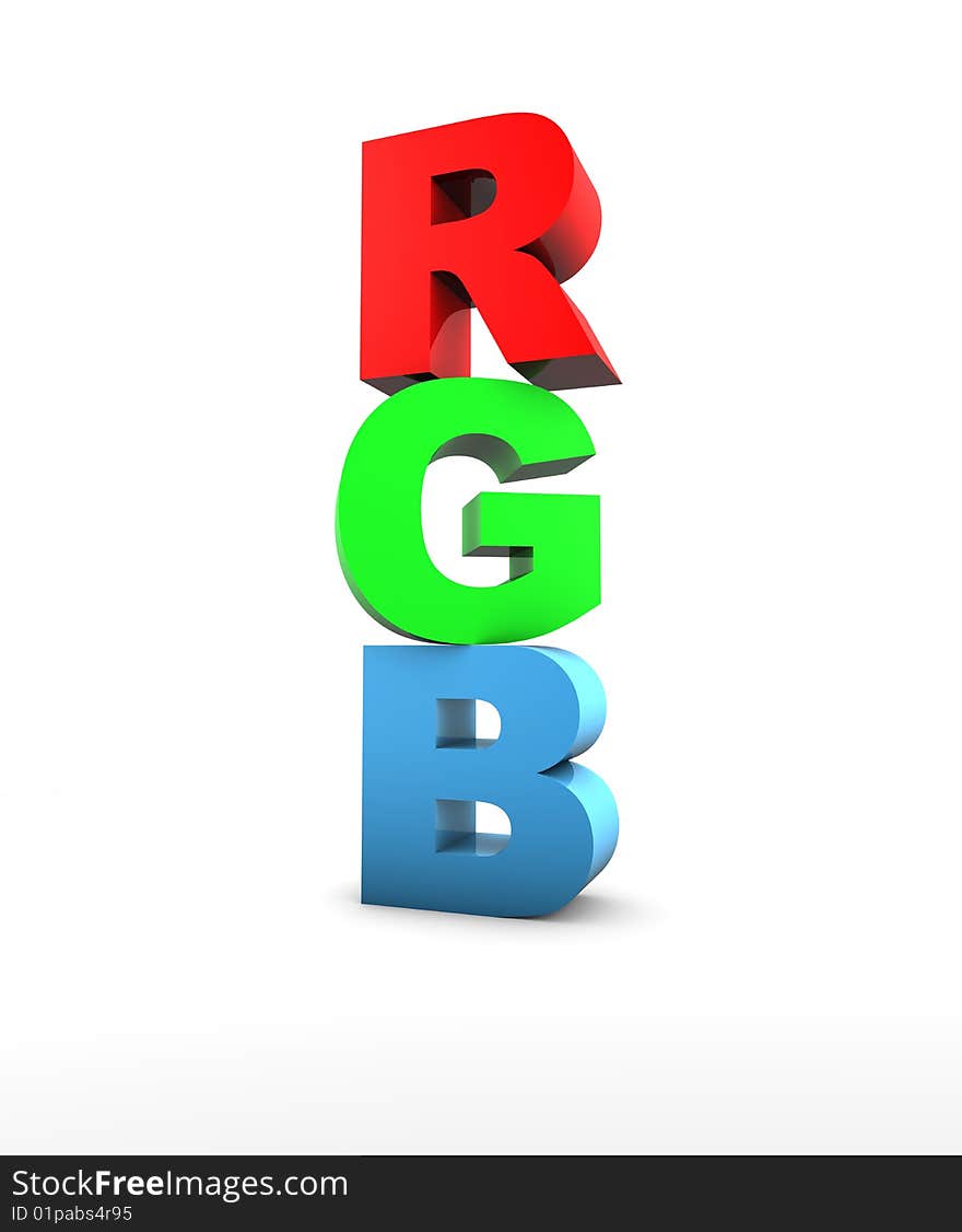 RGB Letters in 3D on white background