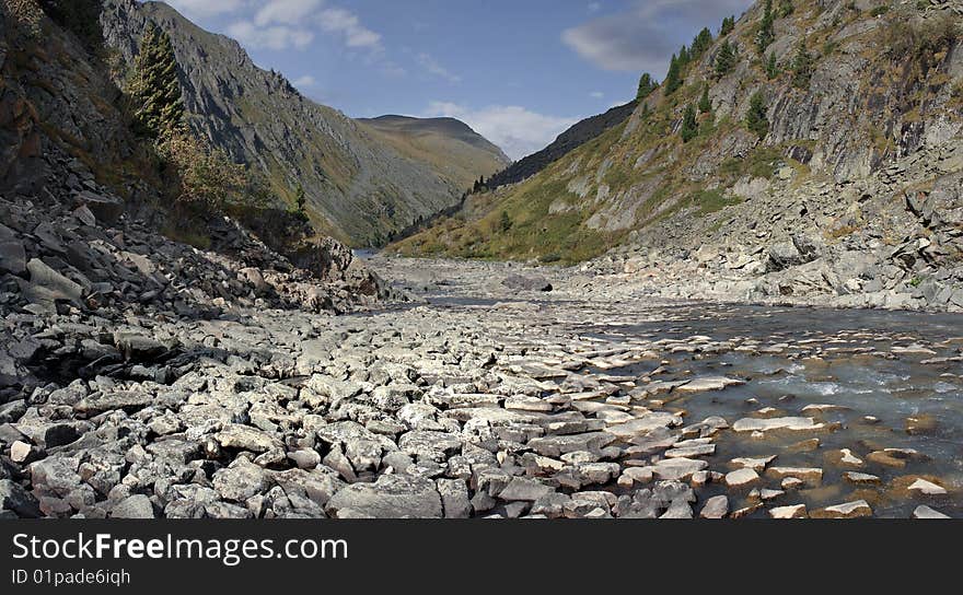 River valley the Small Kulagash, a watershed of the river a Kucherla. A Katunsky ridge, Mountain Altai. 21 - on July, 28th 2008. River valley the Small Kulagash, a watershed of the river a Kucherla. A Katunsky ridge, Mountain Altai. 21 - on July, 28th 2008.