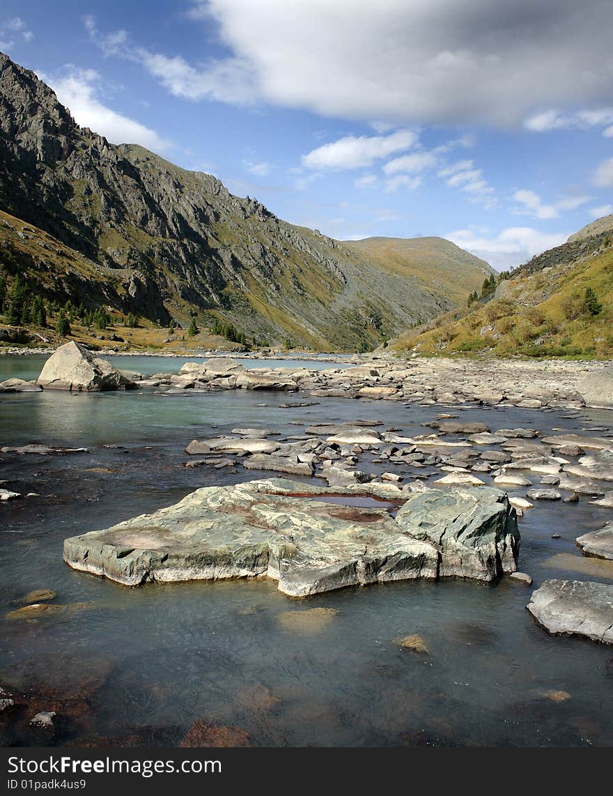 River valley the Small Kulagash, a watershed of the river a Kucherla. A Katunsky ridge, Mountain Altai. 21 - on July, 28th 2008. River valley the Small Kulagash, a watershed of the river a Kucherla. A Katunsky ridge, Mountain Altai. 21 - on July, 28th 2008.