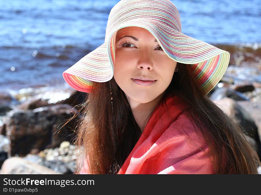 Funny young woman near the sea. Funny young woman near the sea