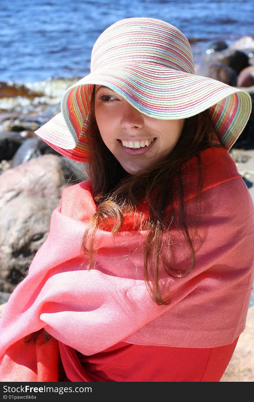 Funny young woman near the sea. Funny young woman near the sea