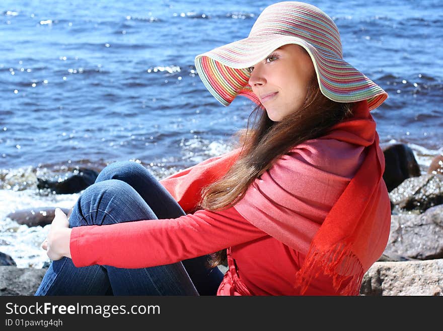 Funny young woman near the sea. Funny young woman near the sea