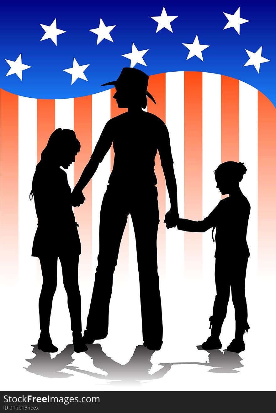 Vector image of mothers and daughters against the backdrop of the American flag. Saved in the eps. Vector image of mothers and daughters against the backdrop of the American flag. Saved in the eps.