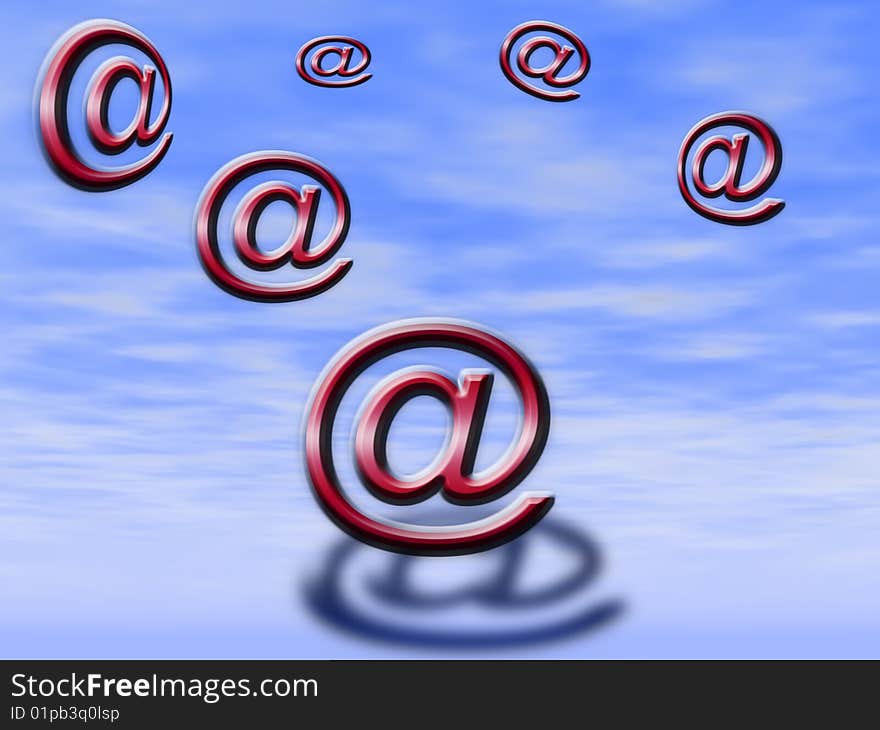 Characters of e-mail flying in clouds